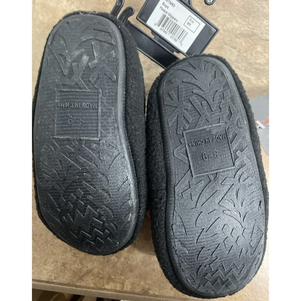 Harley-Davidson Boys Fleece Slippers Black Orange Logo House Shoes Size 8/9